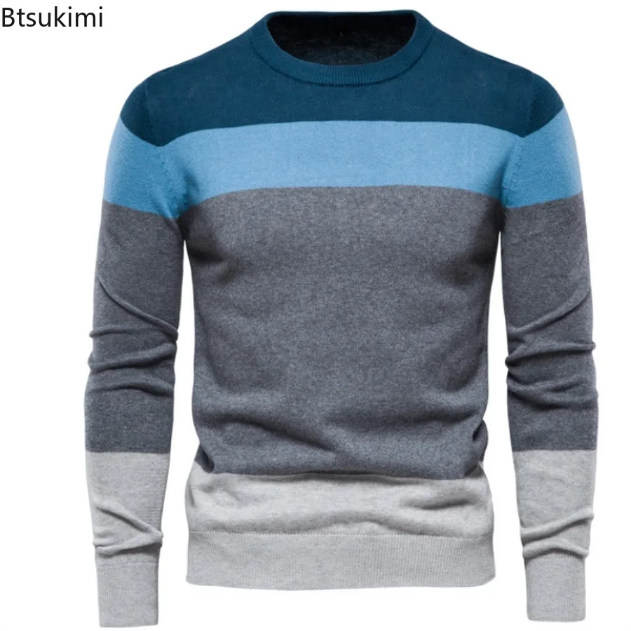 

2025 Spring Autumn Men's Casual Sweaters O-Neck Striped Slim Knitwear Tops Fashion All-match Knit Pullovers Men Clothes Sweaters