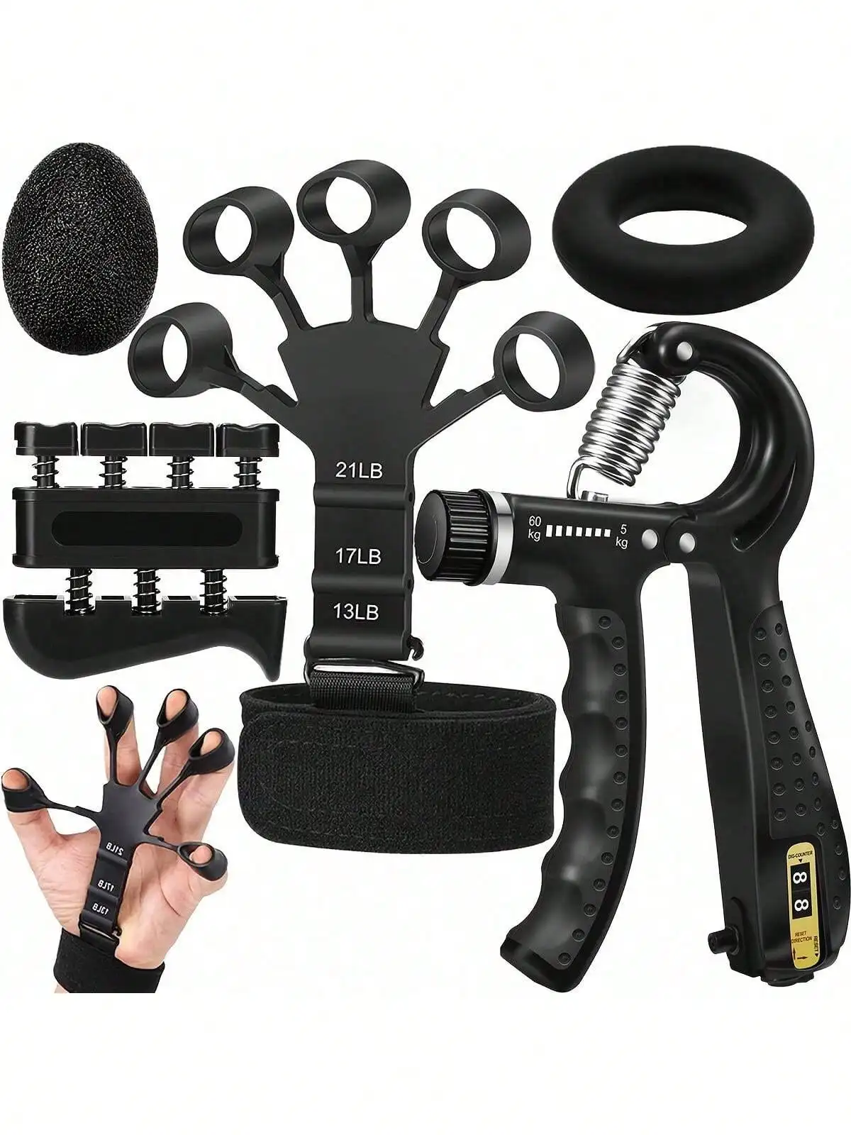 5-Pcs Grip Strength Training Set (Silicone Finger Gripper, Grip Ball, Grip Ring) Gym Accessories-Adjustable Resistance Hand Grip Strengthener, Forearm Exerciser For Muscle Building And Athletic Grip Trainer, Hand Strengthener Tool Kit