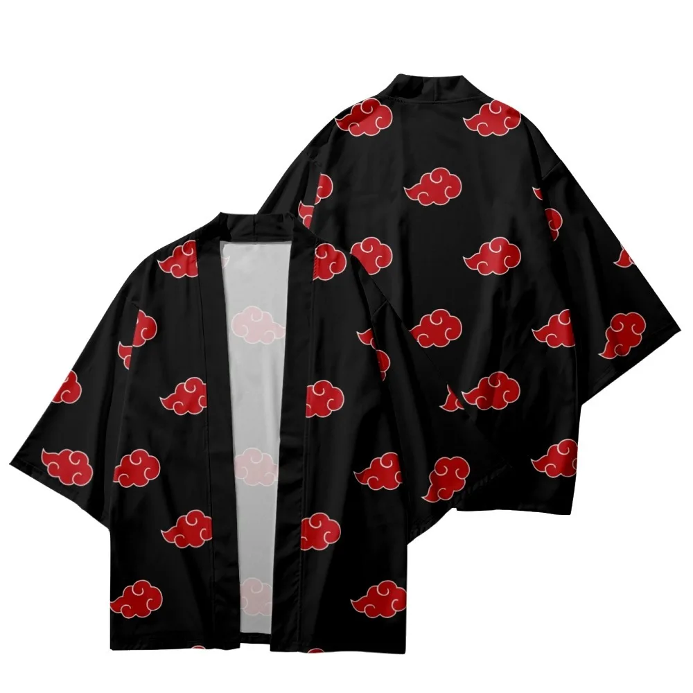 Red Clouds Printed Black Couple Women Men Japanese Kimono Cardigan Beach Shorts Harajuku Casual Loose Streetwear