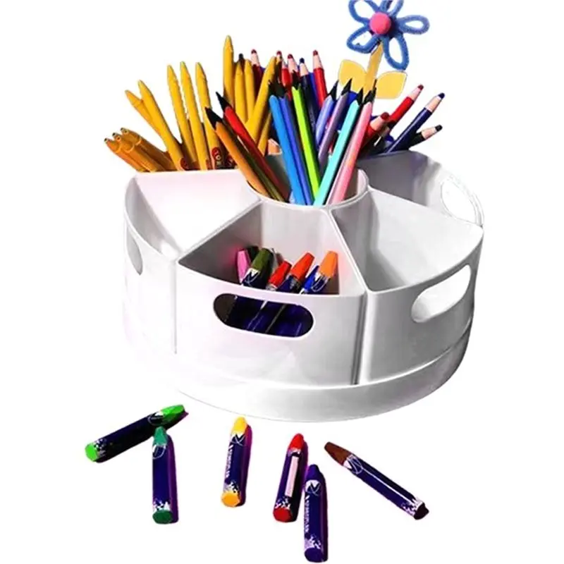 ABHU Pencil Office School Stationery Accessories 360° Rotating Desk Organizer With 7 Removable Bins Multi-Pen Holder
