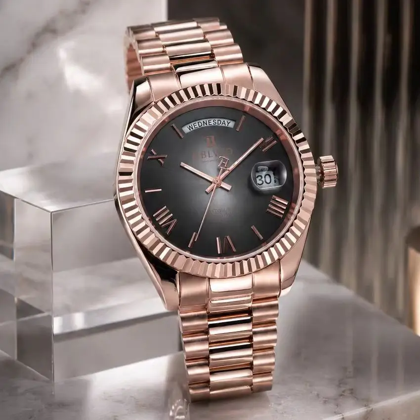 OBLVLO Men Automatic Watch Classic 40mm Mechanical Wristwatch 50m Waterproof Sapphire Mirror Luminous Week Date