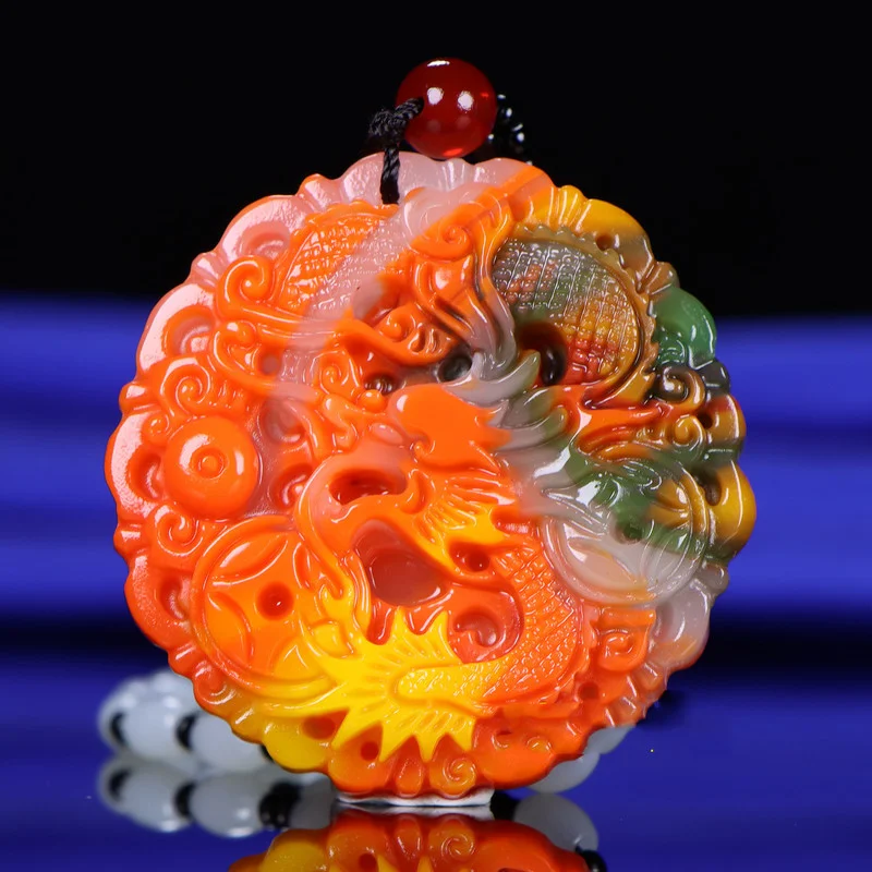 

Xinjiang Hetian Jade Colorful Jade Round Dragon Pendant for Men and Women Dragon Pendant Natural Colors Shipped Randomly