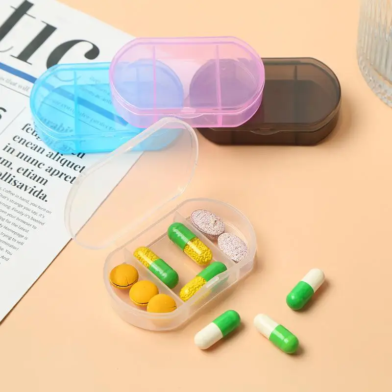 Mini Portable Pill Container 3 Grids Food Grade Plastic Assorted Colors Small Size for Travel Purse Vitamin Storage Holder