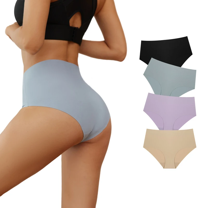 4-pack women's minimalist seamless underwear, solid color high waist high stretch underwear