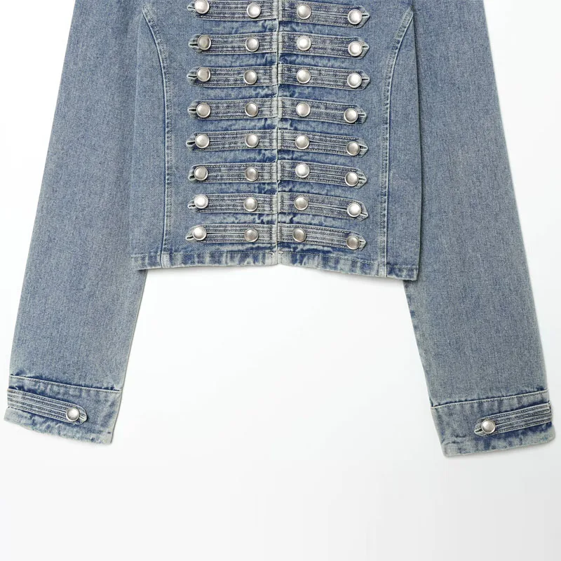 HXAO Women's Denim Jacket Coat Jeans Jacket Cropped White Blue Jean Jacket Woman Button Long Sleeve Casual Streetwear Outwear