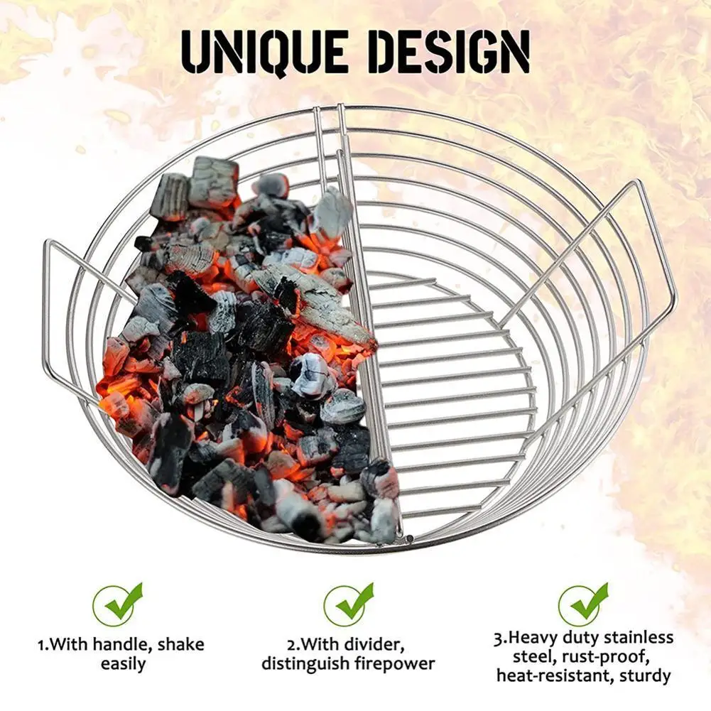 Stanless Steel Charcoal Fire Basket With Divider Outdoor Barbecue Accessories