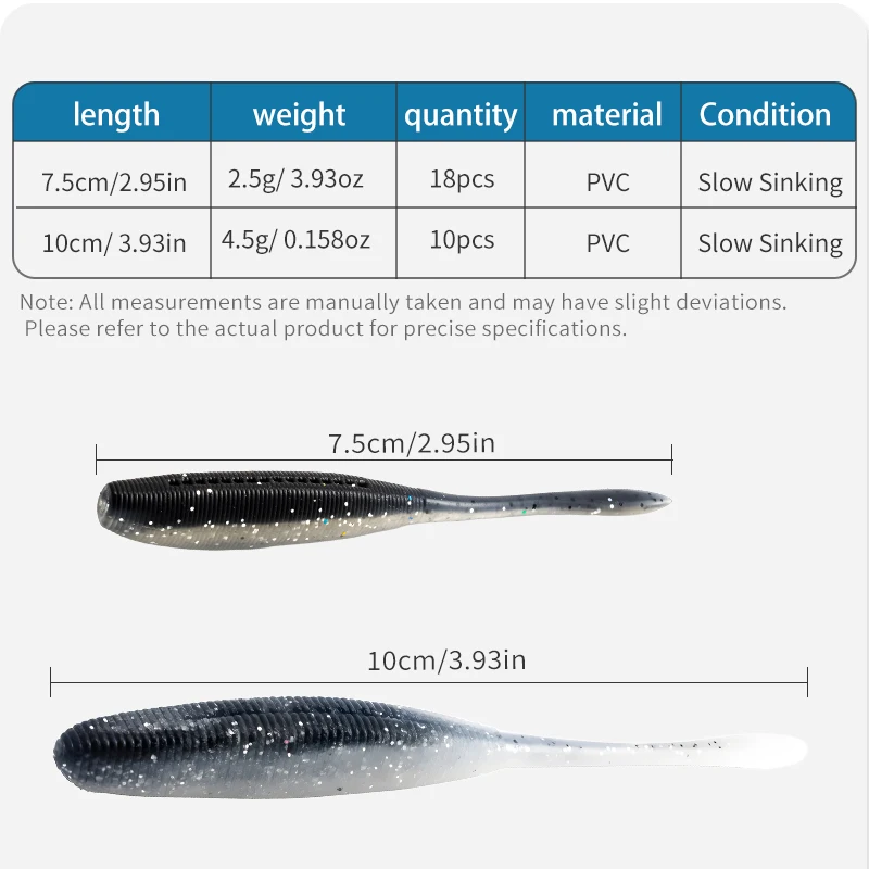 LUSHAZER 10/18pcs Fishing Lures Drop Soft Baits 75mm/100mm Swimbait Fishing Tackle Lure Kit for Bass Pike Perch Fishing Baits