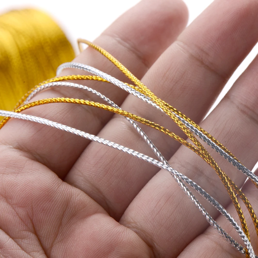 1,5 mm 100 m Polyester-Schnurrolle, gold-silberfarben, geflochtene Verpackungsschnur für DIY-Schmuckherstellung, Geschenkverpackung, Basteln – Detail 3