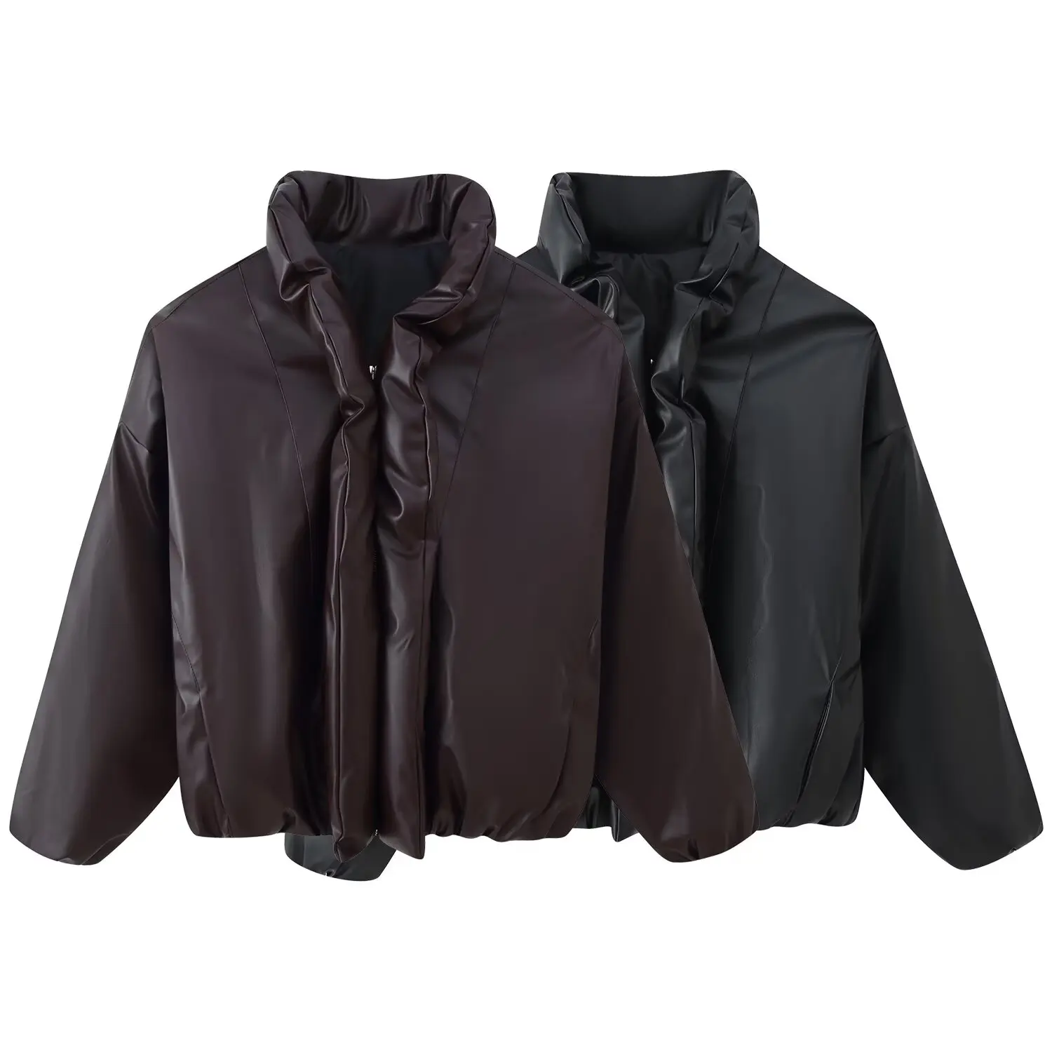 

HH Women's Winter Fashion Solid Turn-Down Collar Long Sleeves Zipper Coats Female Elegant High Street Casual Warm Short Jackets