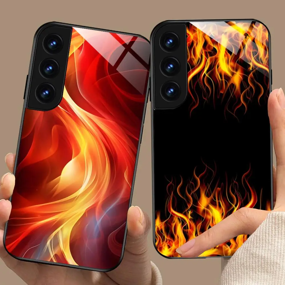 Fire Texture Phone Case for Samsung Galaxy S26 S25 S24 S23 S22 S21 S20 Note20 Plus FE Ultra Glass Protective Cover