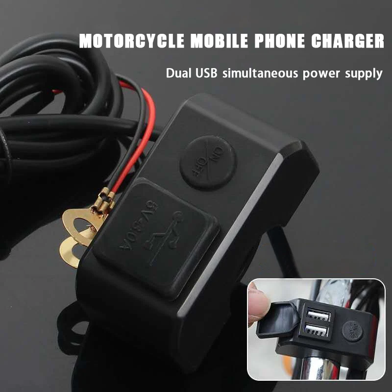 

12V-24V Dual USB Motorcycle Handlebar Charger 12V To 5V 3A Fast Charging Adapter Power Supply Socket