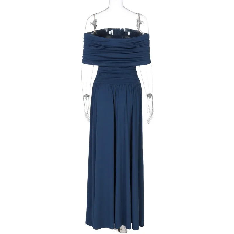 Ticketsx Fashionable Fit Slit Sleeveless Long Dress Summer Off-the-shoulder Leated Patchwork Dress Beach Vacation Women Clothing