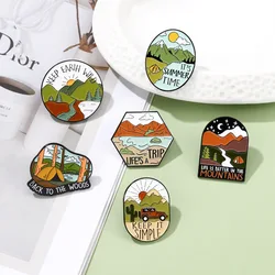 camping trip travel hiking series slogon alloy metal design Badges Brooch Enamel Pins label Bag Backpack hat Jewelry gift
