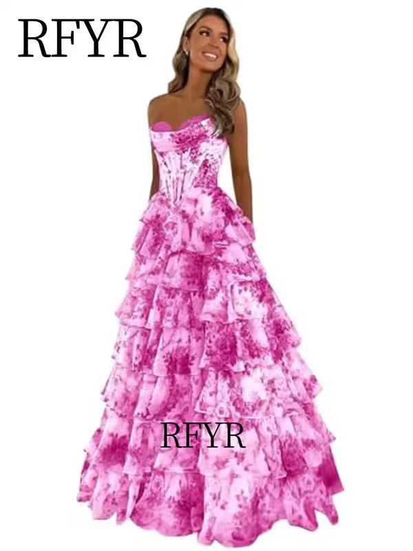 RFYR A Line Floral Prom Vestidos De Novia Pleated Elegant Prom Dress 2025 Floor Lenght Party Dress for Women  فساتين السهرة - Image 10