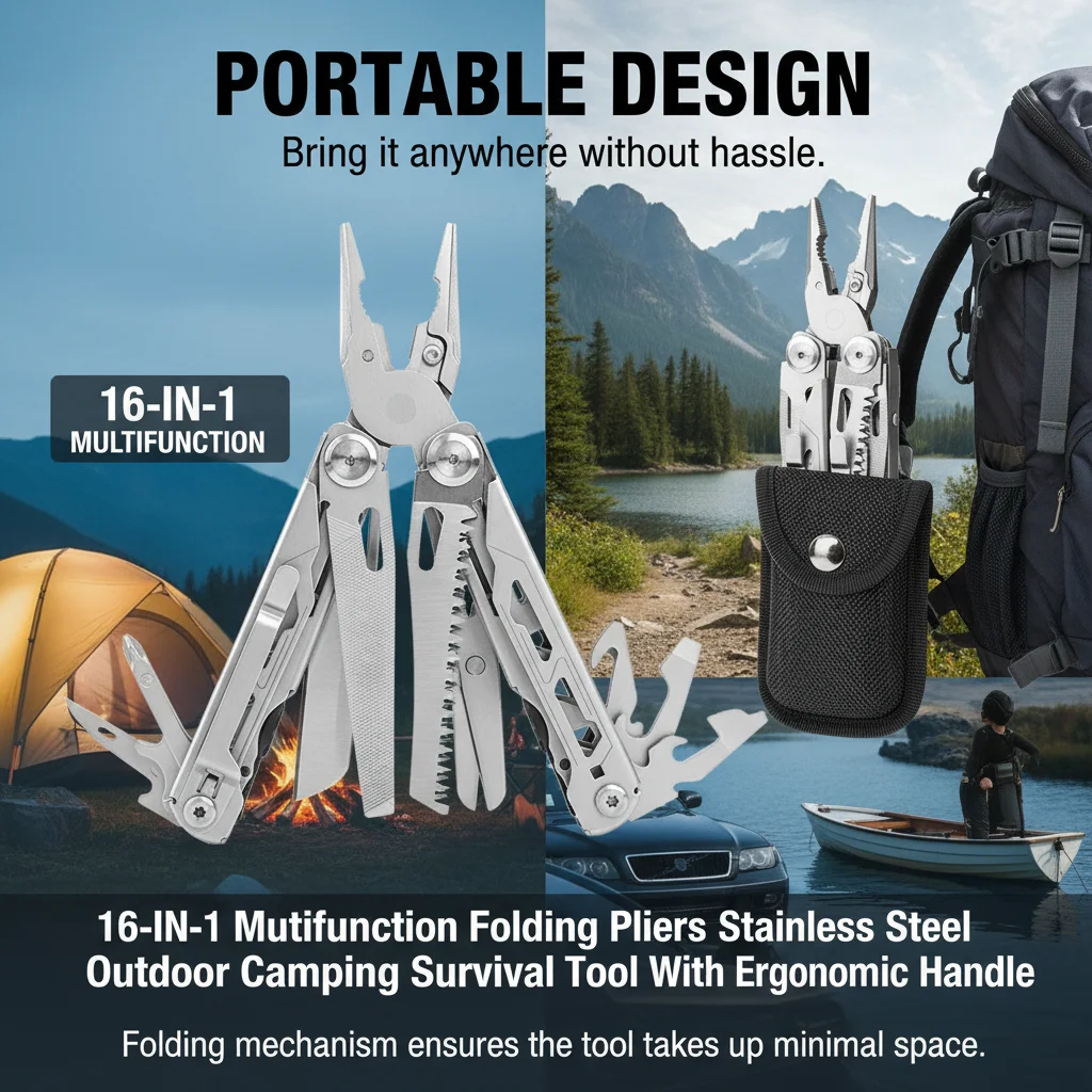 

Многофункциональные складные плоскогубцы 16 в 1, набор инструментов для выживания на природе, из нержавеющей стали, портативный, компактный дизайн, эргономичная ручка