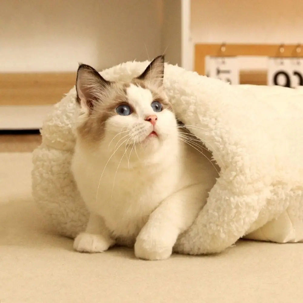 Pet Cushions Thickened Cat Sleeping Bag Soft Comfortable Kitten Tunnel Nest Bear Pattern Warm Pet Pocket Quilt Bed Winter