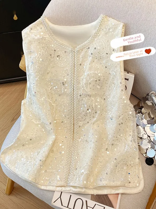 سترة نسائية صينية جديدة مطرزة بالترتر الثقيل سترة Jaet لصيف 2025 الراقية ذات ملمس وطني عتيق #1