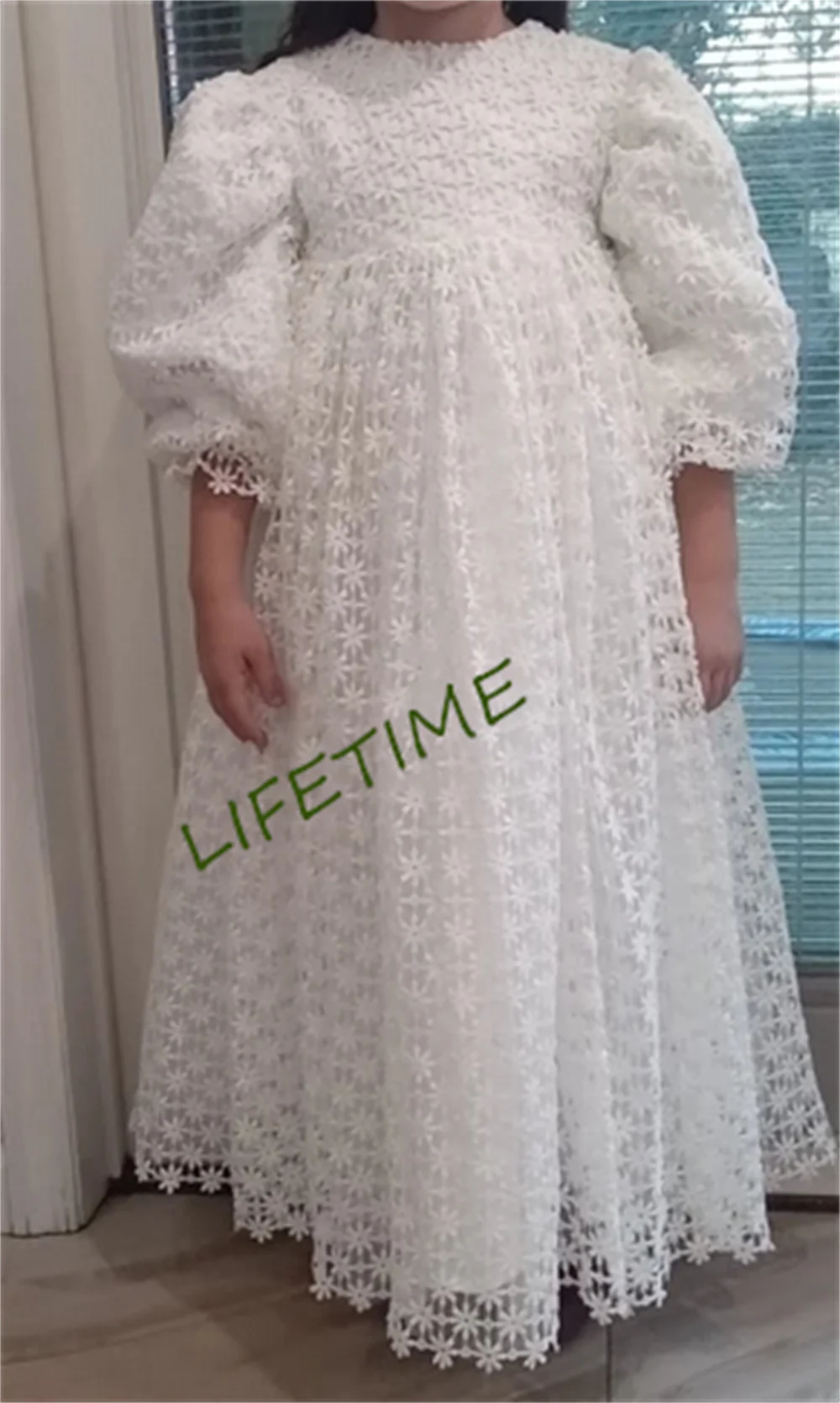 Halbe Ärmel weiße Spitze Blumen mädchen Kleid für Hochzeit geschwollene Ballon ärmel Pricness Festzug Geburtstag High Neck Mädchen Kleider