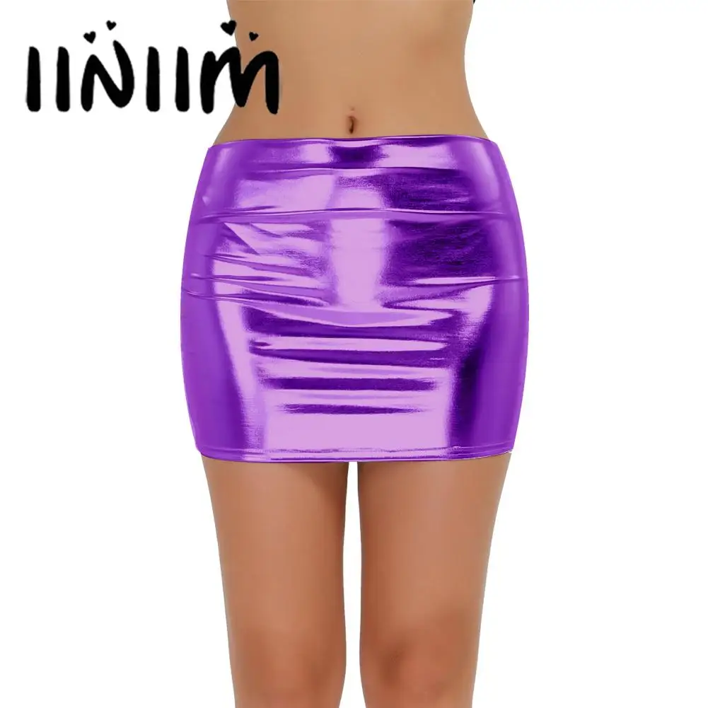 

Sexy Women Shiny Patent Leather Wetlook Metal Short Tight Mini Skirt Nightclub Party Music Carnival Dance Tight Fitting Costumes