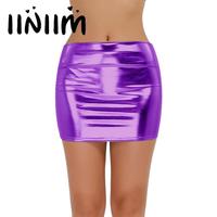 Sexy Women Shiny Patent Leather Wetlook Metal Short Tight Mini Skirt Nightclub Party Music Carnival Dance Tight Fitting Costumes