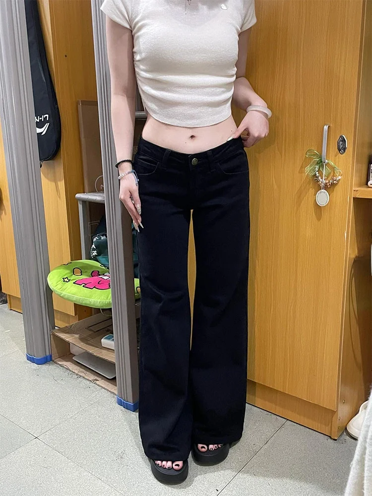 American Style Vintage High Waist Wide Leg Jeans Women's Spring Autumn Non-Matching Long Legged Trousers Deep Color Washed