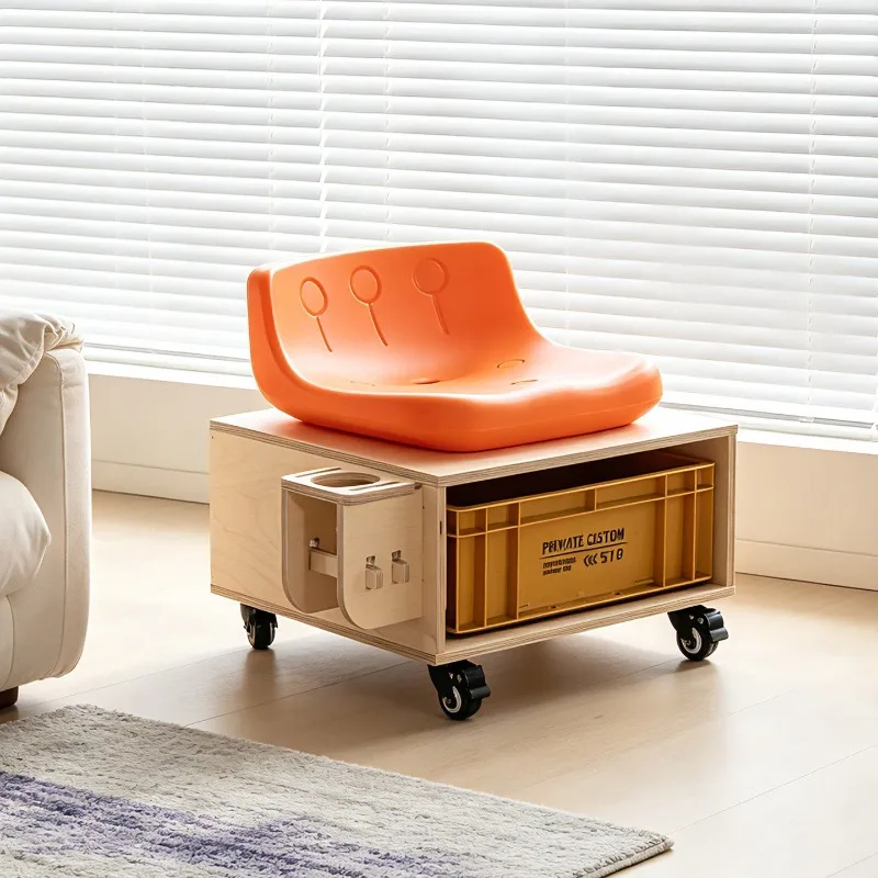 Industrial Style Rolling Stool Creative Cafe Chair Universal Casters Repair Work Seat Solid Wood Storage Ottoman For Workshop