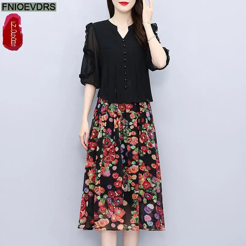 M-3XL 우아한 꽃 드레스 여성 새로운 뜨거운 2025 프랑스 유럽 스타일 디자인 빈티지 레트로 긴 버튼 셔츠 드레스 Vestidos
