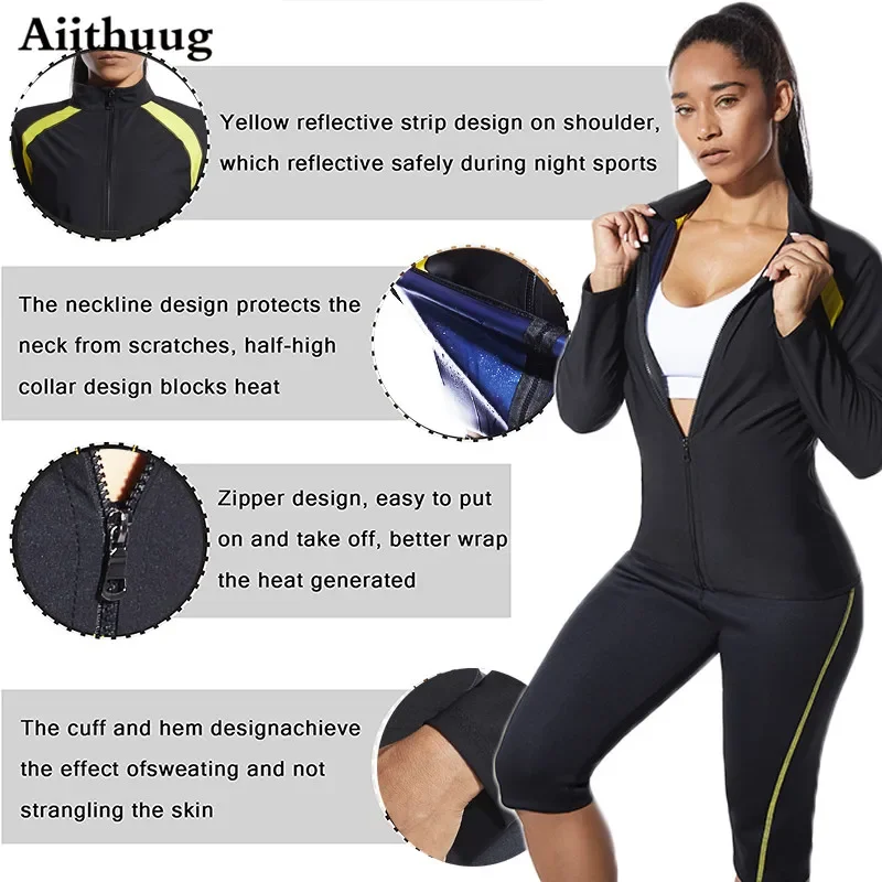 Aiithuug Sauna Jacket for Women Sweat Suits Weight Loss Suits Gym Workout Long Sleeve Sweat Top Shaper for Women with Zipper