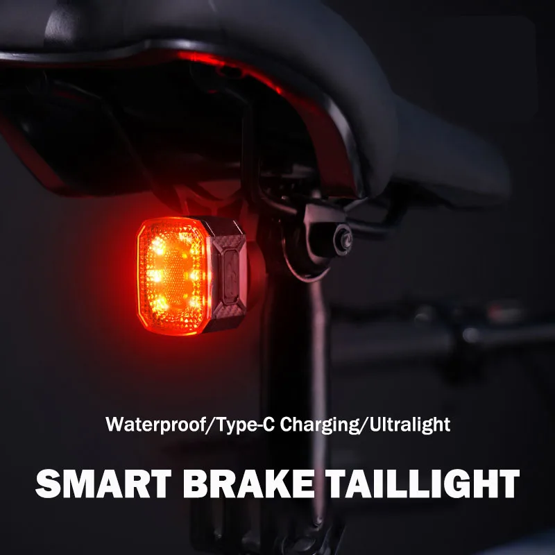 

Smart Brake Cycling Taillight Waterproof Type-C Fast Charging Road Bicycle Warning Light 6 Modes Portable MTB Rear Light