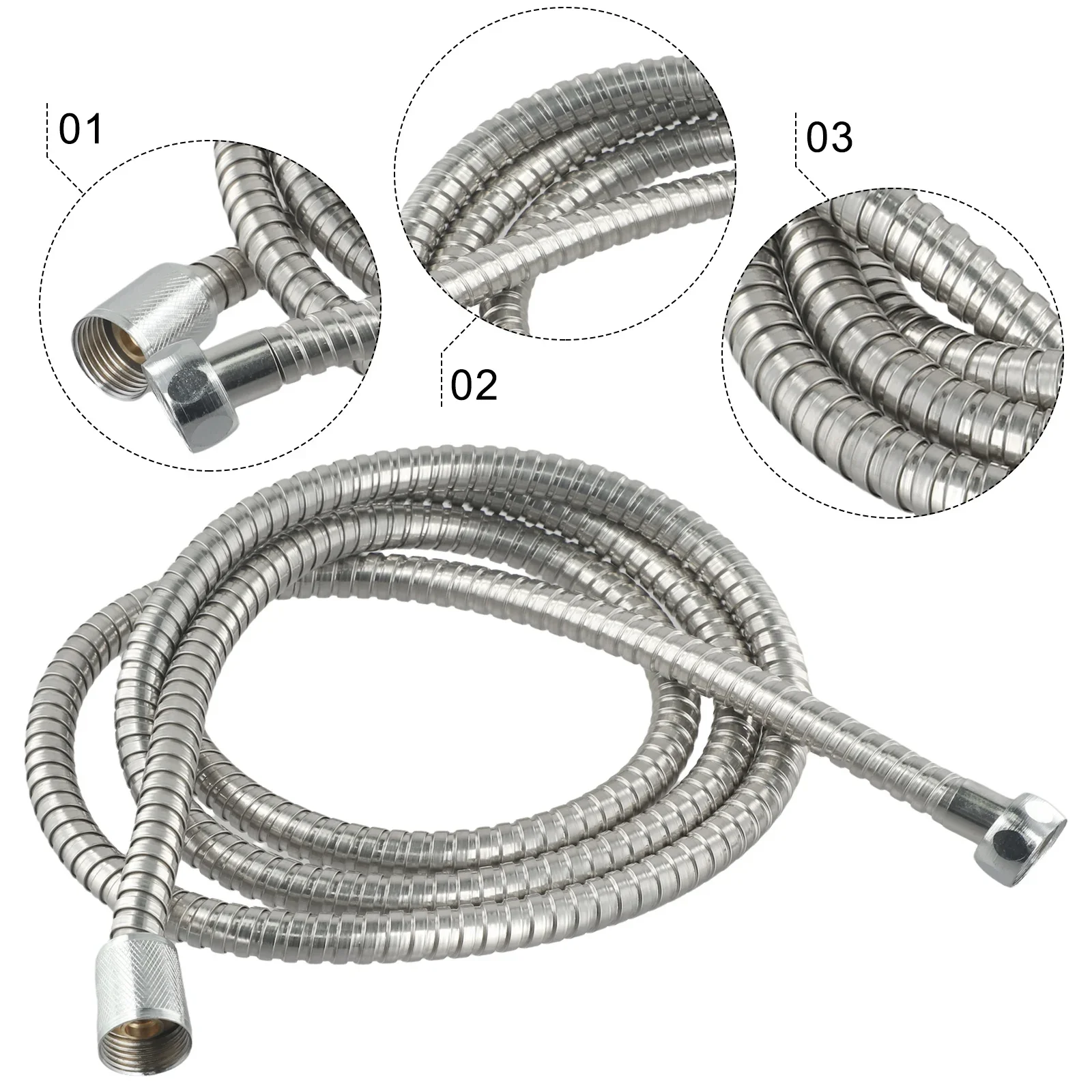 2m Stainless Steel Shower Hose Flexible Tube Kit For Handheld Showerhead Silver High Density Common Faucet Hose Bathroom