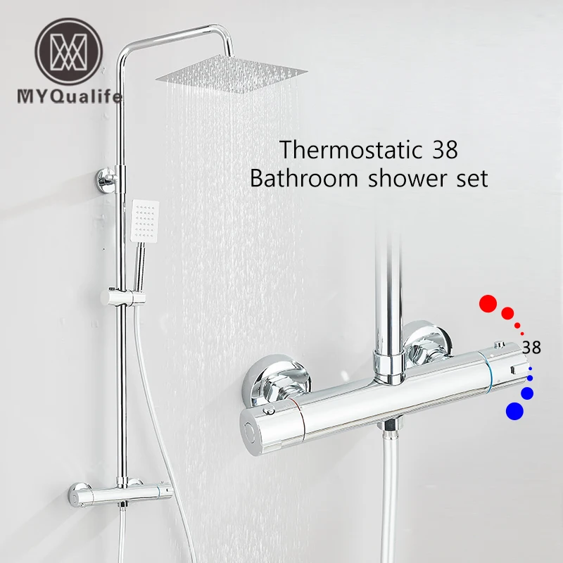 Chrome Thermostatic Shower Faucet Set Dual Handle 8