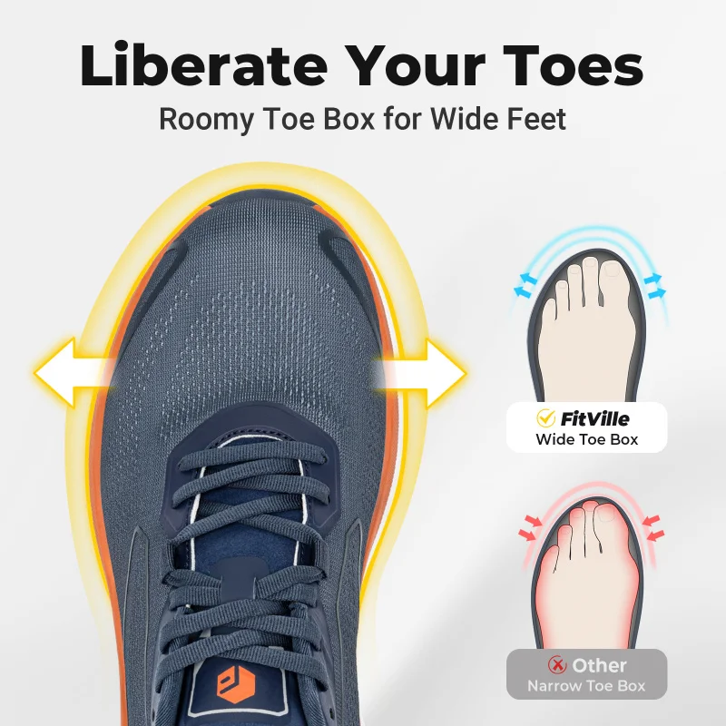 Fitville Walking Shoes For Men Wide Design Sneakers Cushioned Tennis Running Shoe With Arch Support For Plantar Fasciitis Relief