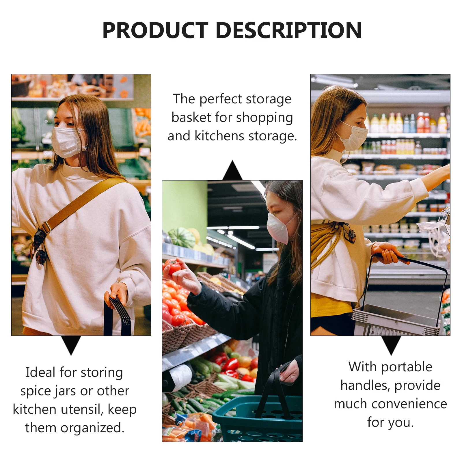 

1Pcs Portable Storage Basket Plastic Handheld Organizer for Kitchen Spice Jars Bathroom Toiletries Grocery Shopping Basket