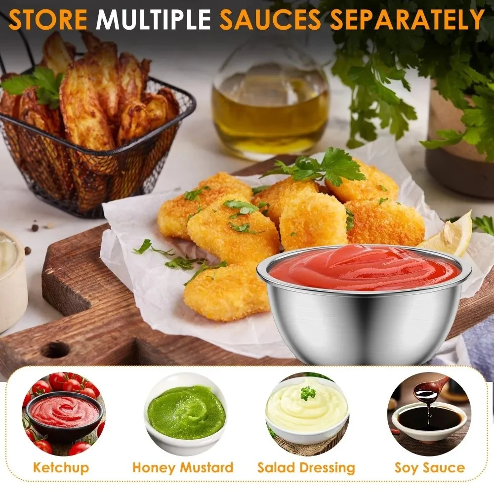 1/6PCS Plastic Lids Dipping Sauce Cups Reusable Portable Condiment Cups 40ml Round Shape Salad Dressing Dish Condiment Storage