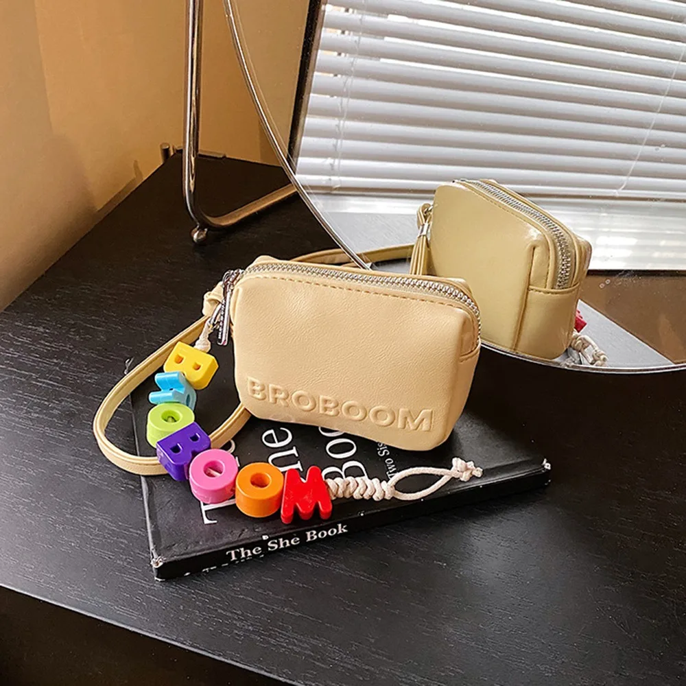 

Multifunctional Small Square Wallet PU Leather Single Shoulder Halterneck Coin Purse Solid Color Simple Lipstick Storage Bag