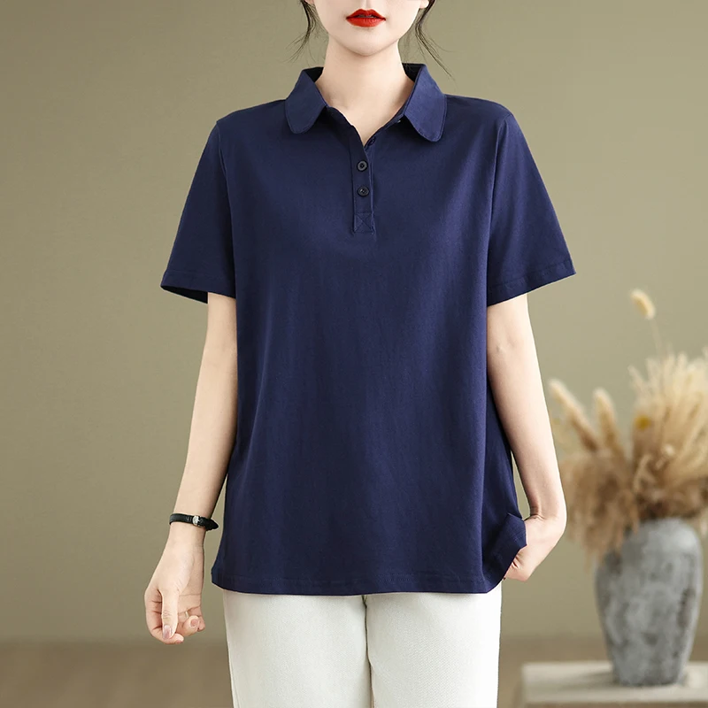

Loose Cotton irt Women's ort Sve T-irt Casual Sle Slimming Blue Color Summer New Arrival Large Size Top