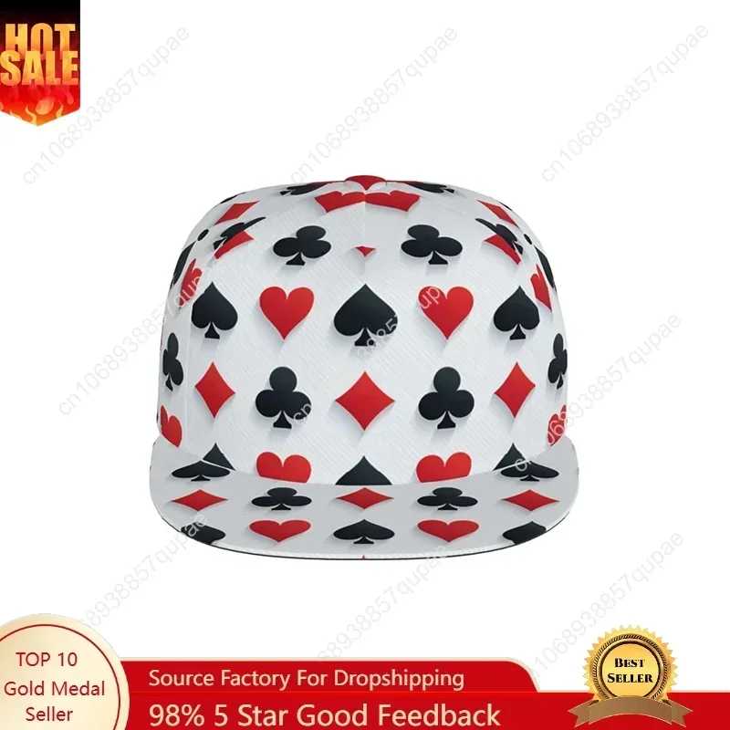 

Card Poker Cute Print Flat Brim Bill Hats for Men-Snapback Hats Adjustable Baseball Cap Trucker Hats Black
