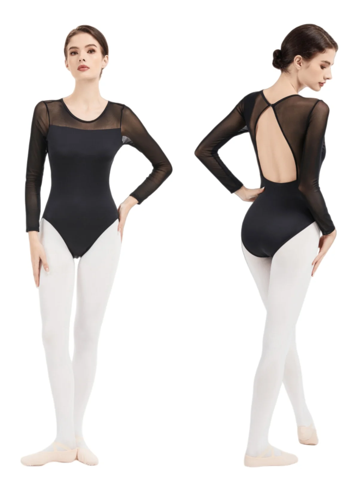 

S.lemon балетный трико для женщин, осенний новый костюм с длинными рукавами, черная сетка в стиле пэчворк, танцевальная одежда, нейлон, спандекс, гимнастический тренировочный костюм