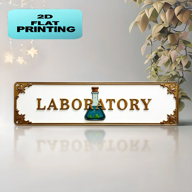 2D Flat, Vintage Heavy-Duty Aluminum Lab Sign Suitable for & - Wall-Mounted Science Decor with Beaker, Test Tube & Flask Design