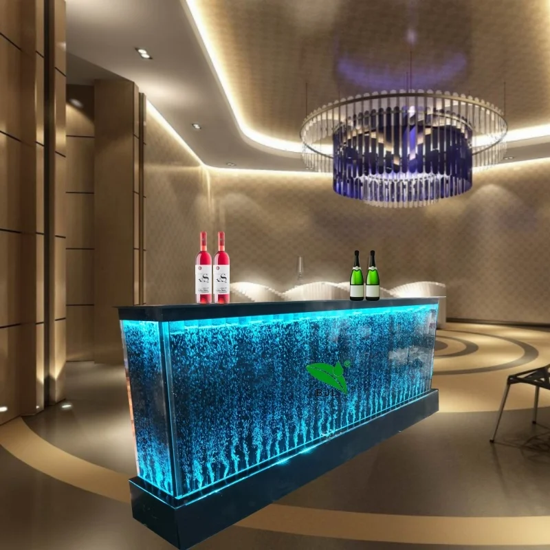 Custom. hotel restaurant bar furniture led color changing dancing water fountain bubble wall service reception counter