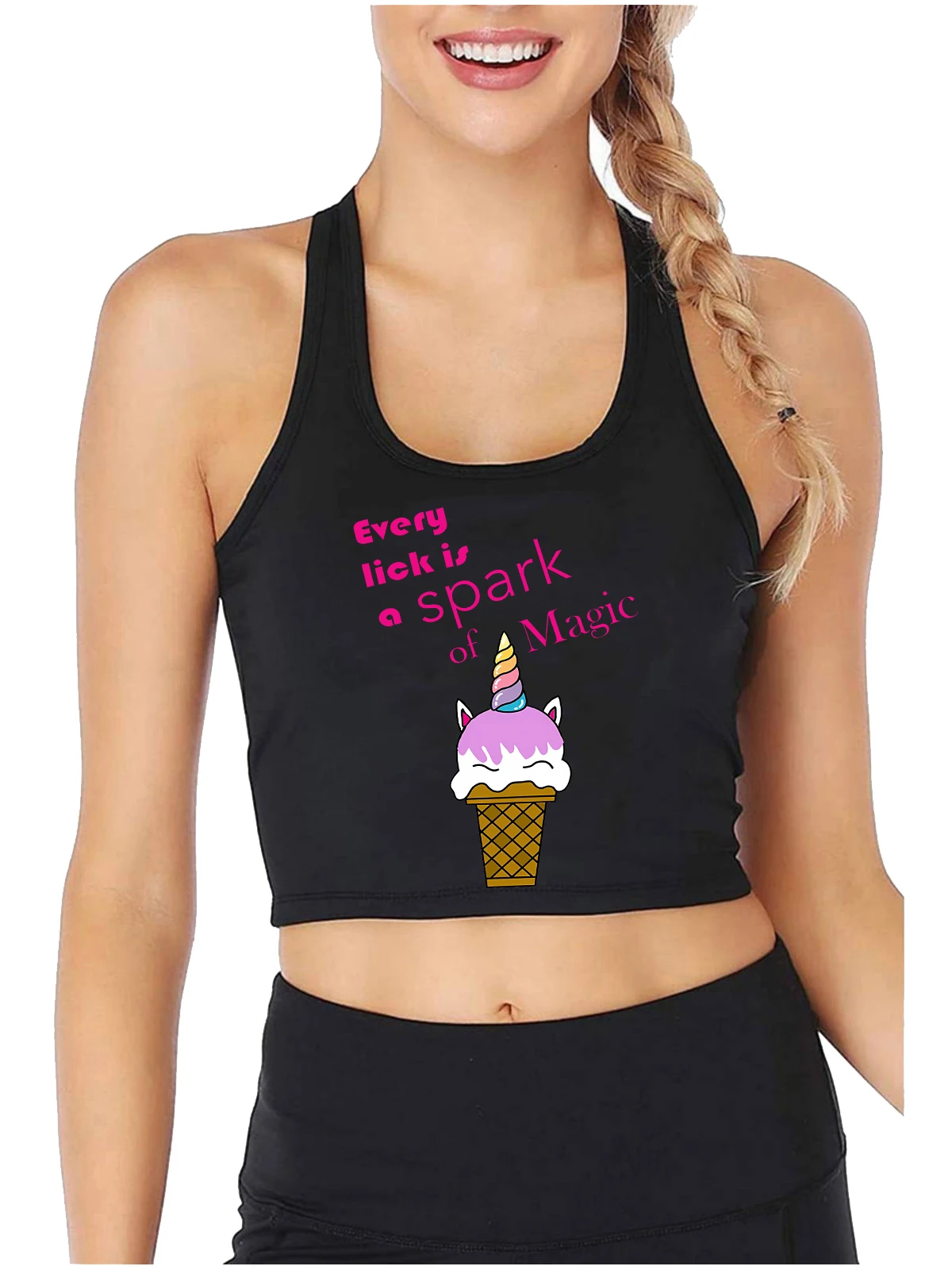 

Every Lick Is A Spark Of Magic Design Сексуальный укороченный топ Хотвайф Забавный юмор Стиль флирта Майка Летняя озорная майка