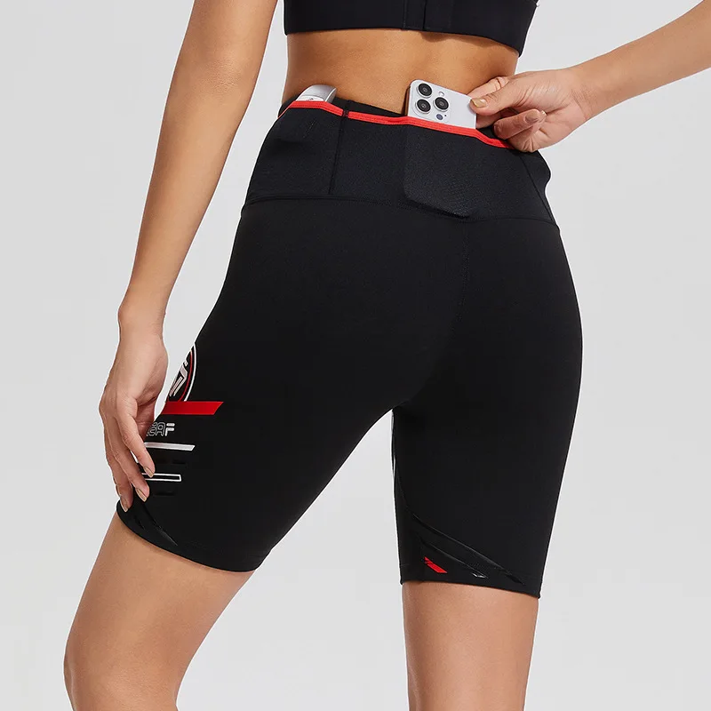 Summer Cool Touch Black Women's High Waist Running Shorts with Tummy Control Design Built-in Liner Butt Lifting Seamless Ribbed