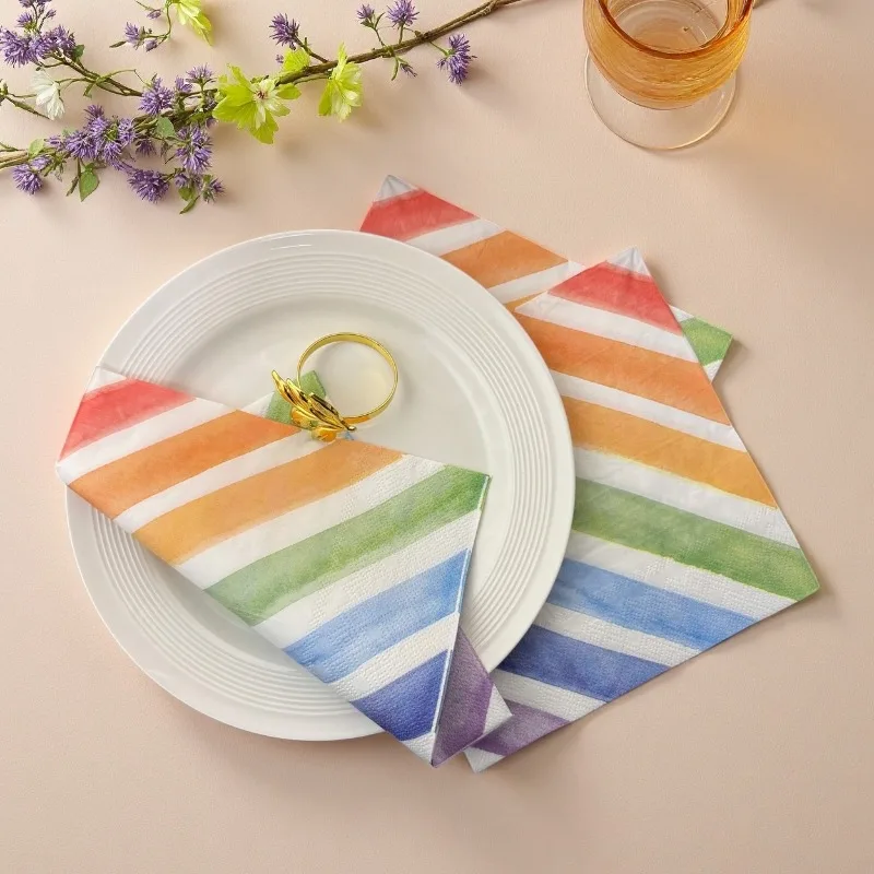 10/20 Sheets of 33 * 33cm 2Ply New Rainbow Striped Napkins Party Picnic Decoration Paper DIY Decoupage Paper