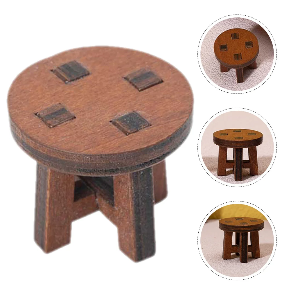 4 Pcs Mini Stool Chair Models Miniature House Furniture Household Accessories Wood