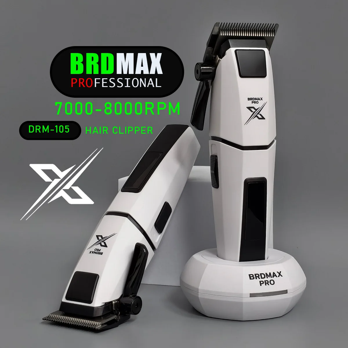 8000RPM Silent Hair Clipper BRDMAX PRO DRM105 Cordless Barber Hair Trimmer Professional Salon Electric Haircut Tools for Men