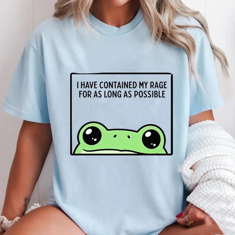Cottagecore Frog Rage Tee Men Women Mental Health Funny Graphic T Shirts Round Neck Printed Summer Loose Basic Tees