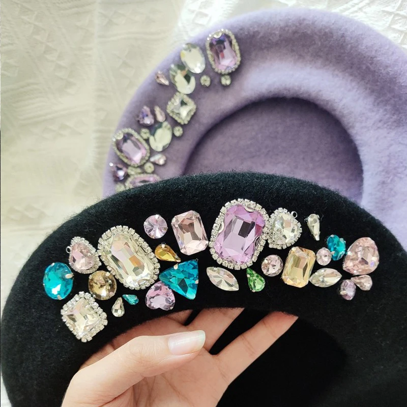 Rhinestone Hat Kpop Idol Outfit Handmake Shiny Beret Jazz Dancer Outfit Street Wear Music Festival Clothing Stage Costume JL4856