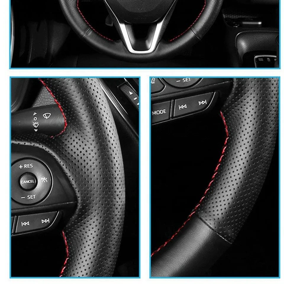 Maßgeschneiderte Original-Lenkradabdeckung für Autos, schwarzes Kunstleder, rote Mittelmarkierung für Honda Civic 10. Generation 2016 2017 2018 – Detail 1