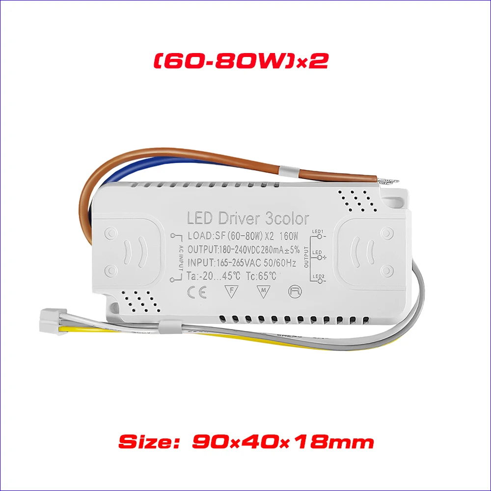 LED Driver 12-80W SMD PCB light Ceiling Power Supply 3 color 3Pin lighting Transformers Input AC220V