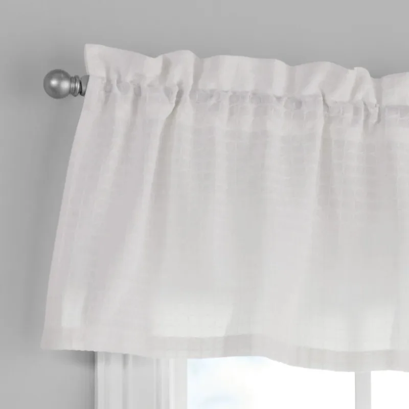 

Hot Sale.Waffle Weave Tiers and Valance, Set of 3, Arctic White, 56" W x 36" L